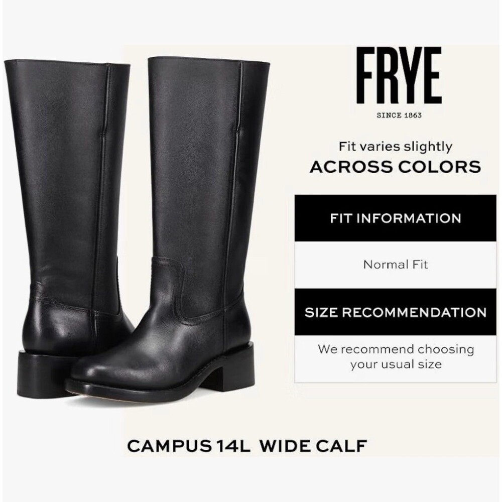 Frye Campus 14L Women's Black Leather Pull-On Wide Calf Knee High Boots 8 - Picture 5 of 7
